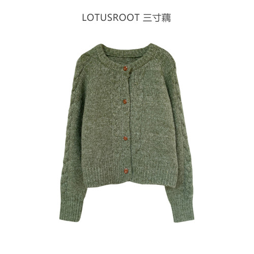 【三寸藕】冬季復古綠色針織開衫麻花紋軟糯森系毛衣甜美氣質外套