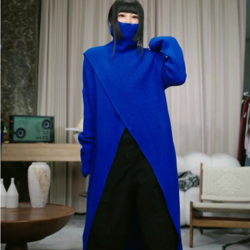 2025秋冬新款高領設計款開叉長款針織毛衣一店NF0509609