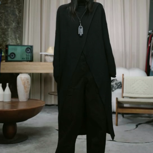 2025秋冬新款高領設計款開叉長款針織毛衣一店NF0509609