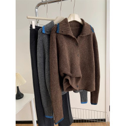 慵懶感深灰色高領毛衣外套女軟糯百搭小個子針織開衫秋冬保暖上衣