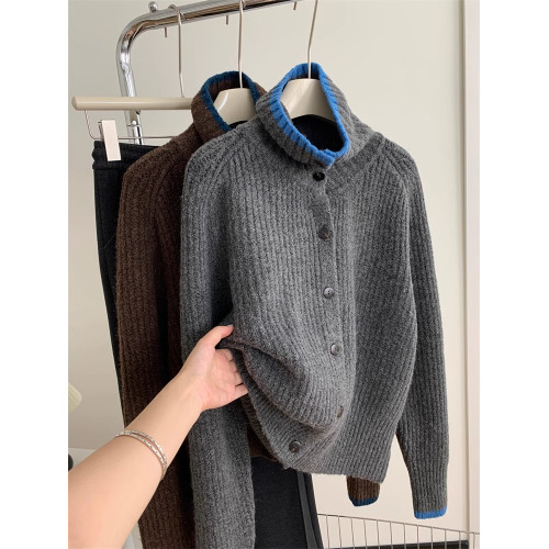 慵懶感深灰色高領毛衣外套女軟糯百搭小個子針織開衫秋冬保暖上衣 慵懶感深灰色高領毛衣外套女軟糯百搭小個子針織開衫秋冬保暖上衣