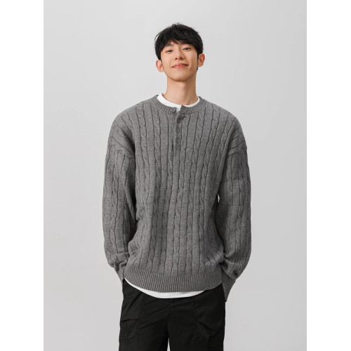 藏青色美式亨利領毛衣男秋冬寬松加厚男士針織衫麻花內搭上衣男款 藏青色美式亨利領毛衣男秋冬寬松加厚男士針織衫麻花內搭上衣男款