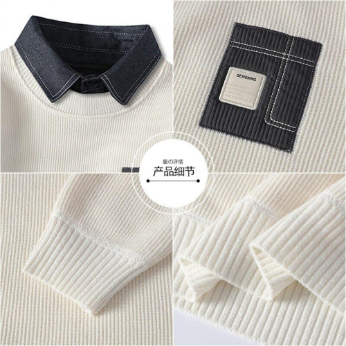 一體絨毛衣男秋冬季潮牌青年拼色假兩件休閒保暖襯衫領針織衫內衣 一體絨毛衣男秋冬季潮牌青年拼色假兩件休閒保暖襯衫領針織衫內衣