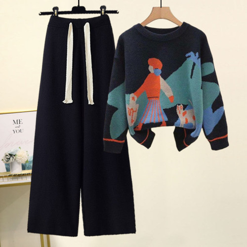 美拉德針織毛衣女寬松設計感秋冬2025年新款時尚百搭直筒濶腿褲子