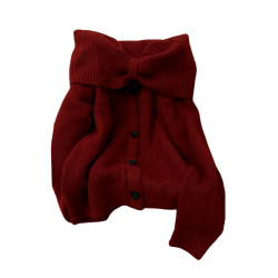 聖誕穿搭紅色一字肩蝴蝶結毛衣女秋冬季2025新款寬松露肩針織上衣