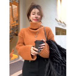 懶惰風軟糯短款加厚長袖針織毛衣女2024冬季新款寬松高領百搭上衣