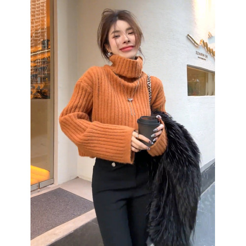 懶惰風軟糯短款加厚長袖針織毛衣女2024冬季新款寬松高領百搭上衣 懶惰風軟糯短款加厚長袖針織毛衣女2024冬季新款寬松高領百搭上衣