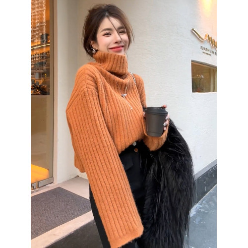 懶惰風軟糯短款加厚長袖針織毛衣女2024冬季新款寬松高領百搭上衣 懶惰風軟糯短款加厚長袖針織毛衣女2024冬季新款寬松高領百搭上衣