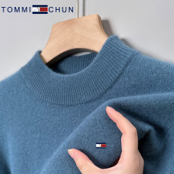 湯米純色羊毛衫男100純羊毛冬季高級品牌半高領加厚羊絨毛衣