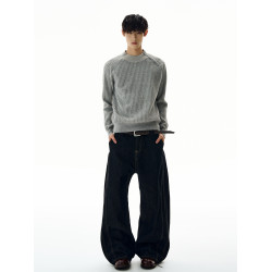 A PUEE美式復古斜拉鍊坑條針織衫cleanfit高級感百搭短款修身毛衣