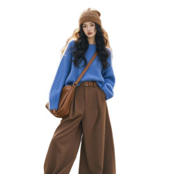 克萊因藍色針織毛衣秋裝女款2025年新款氣質上衣復古港風穿搭