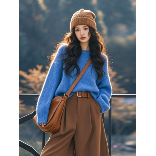 克萊因藍色針織毛衣秋裝女款2025年新款氣質上衣復古港風穿搭