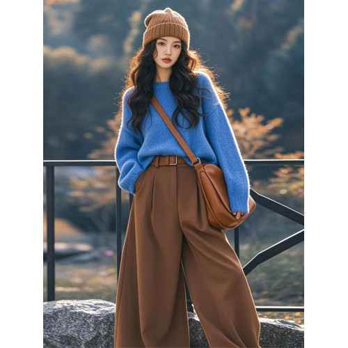 克萊因藍色針織毛衣秋裝女款2025年新款氣質上衣復古港風穿搭