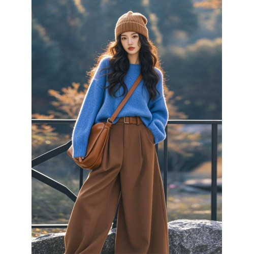 克萊因藍色針織毛衣秋裝女款2025年新款氣質上衣復古港風穿搭