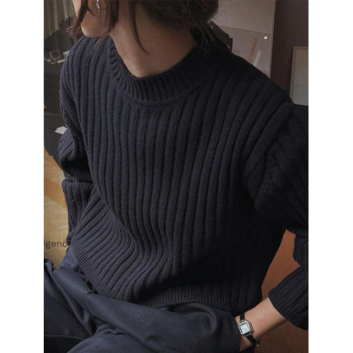 黑色圓領針織毛衣女秋冬季2025新款慵懶高級感內搭打底衫修身上衣