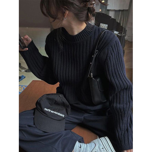 黑色圓領針織毛衣女秋冬季2025新款慵懶高級感內搭打底衫修身上衣