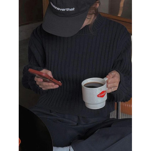 黑色圓領針織毛衣女秋冬季2025新款慵懶高級感內搭打底衫修身上衣