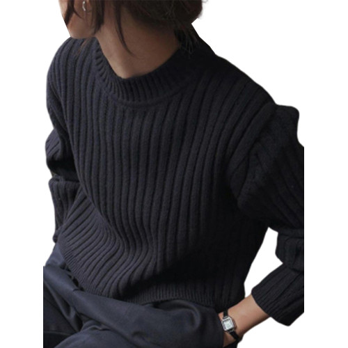 黑色圓領針織毛衣女秋冬季2025新款慵懶高級感內搭打底衫修身上衣