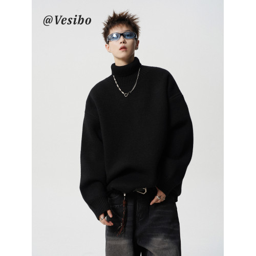 原創百搭休閒高領毛衣男冬美式慵懶風情侶針織衫重磅純色寬松上衣 原創百搭休閒高領毛衣男冬美式慵懶風情侶針織衫重磅純色寬松上衣