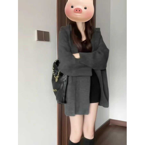 慵懶風加厚寬松針織開衫秋冬新款外搭中長款連帽超好看毛衣外套女