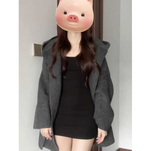 慵懶風加厚寬松針織開衫秋冬新款外搭中長款連帽超好看毛衣外套女