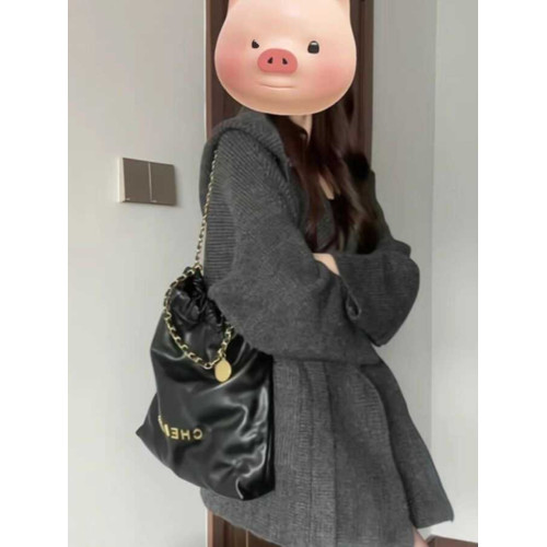 慵懶風加厚寬松針織開衫秋冬新款外搭中長款連帽超好看毛衣外套女