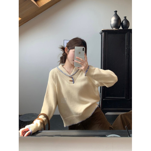 PPHOME軟糯牛角釦黃色毛衣女秋季甜美韓系娃娃領寬松針織衫短上衣