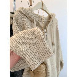 秋冬浣熊絨半拉鍊連帽毛衣女秋冬加厚寬松慵懶風高級感外穿針織衫