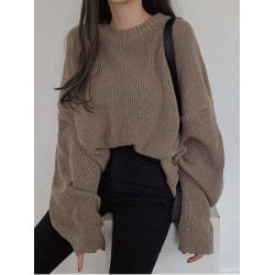 韓國chic秋冬減齡復古寬松慵懶毛衣純色基礎款百搭套頭針織上衣女