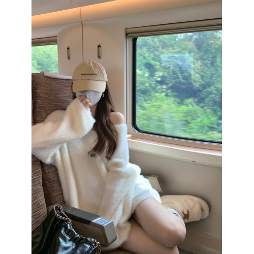 PPHOME溫柔風軟糯仿貂毛V領毛衣女秋季純欲寬松慵懶風針織衫上衣