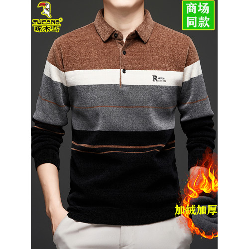 啄木鳥冬季中年男士長袖t恤翻領羊毛針織衫爸爸裝加絨加厚POLO衫T 啄木鳥冬季中年男士長袖t恤翻領羊毛針織衫爸爸裝加絨加厚POLO衫T