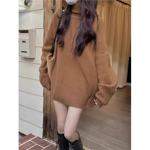 慵懶風高領毛衣女秋冬季加厚外穿復古寬松純色簡約百搭針織衫上衣