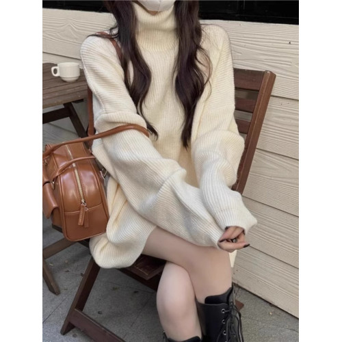 慵懶風高領毛衣女秋冬季加厚外穿復古寬松純色簡約百搭針織衫上衣