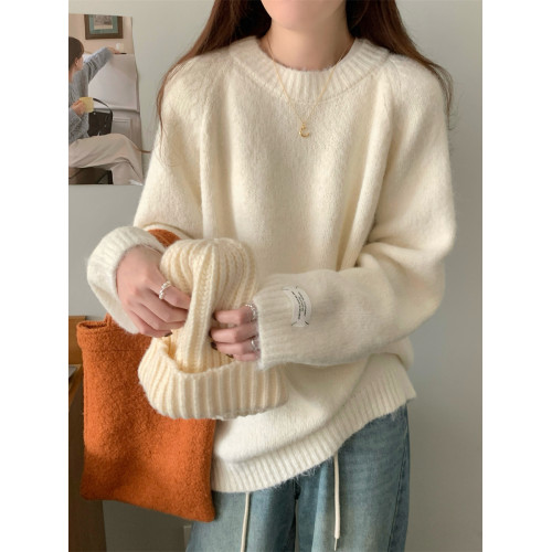 秋冬奶fufu仿馬海毛軟糯上衣女高級感洋氣百搭針織衫大碼寬松毛衣