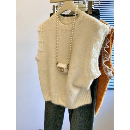 高級感灰色蕾絲花邊針織馬甲女裝秋季新款設計感絕美無袖背心上衣 高級感灰色蕾絲花邊針織馬甲女裝秋季新款設計感絕美無袖背心上衣