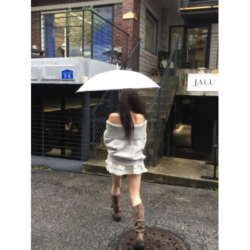 Up and on 韓系秋冬百搭慵懶一字領翻邊露肩寬松顯瘦針織衫毛衣