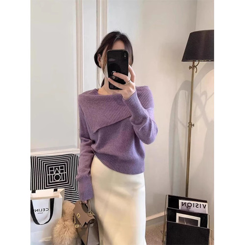 法式羊毛針織衫女2025秋冬季新款女裝韓版時尚一字肩翻領打底衫女