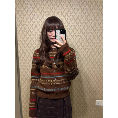 聖誕節氛圍感費爾島復古毛衣女秋冬2025新款內搭針織開衫短款外套