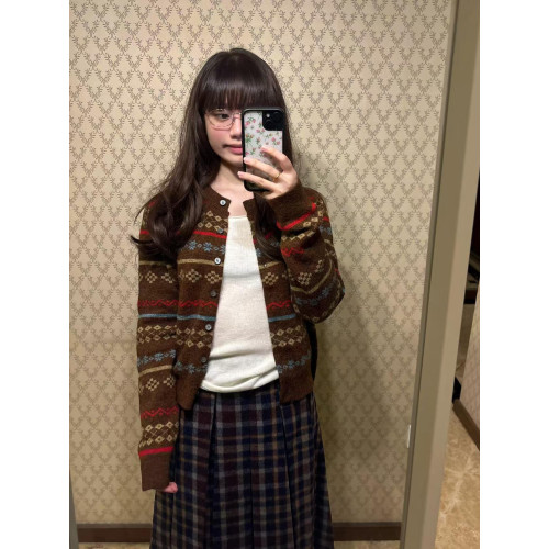 聖誕節氛圍感費爾島復古毛衣女秋冬2025新款內搭針織開衫短款外套