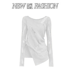 純欲辣妹破洞針織毛衣秋季2025新款修身顯瘦設計感小衆百搭上衣女