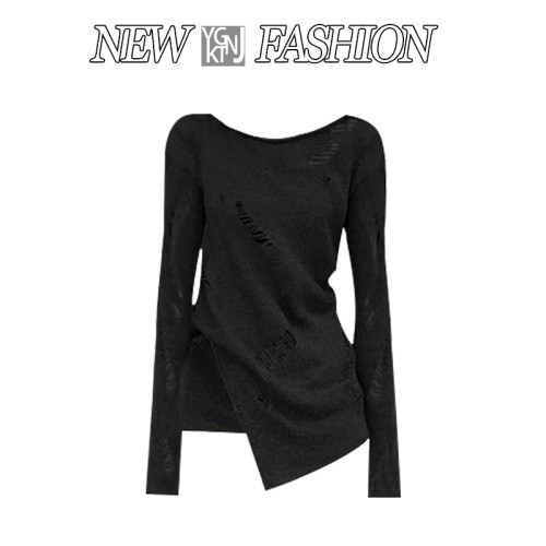 純欲辣妹破洞針織毛衣秋季2025新款修身顯瘦設計感小衆百搭上衣女