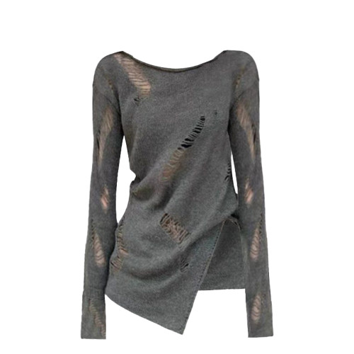 純欲辣妹破洞針織毛衣秋季2025新款修身顯瘦設計感小衆百搭上衣女