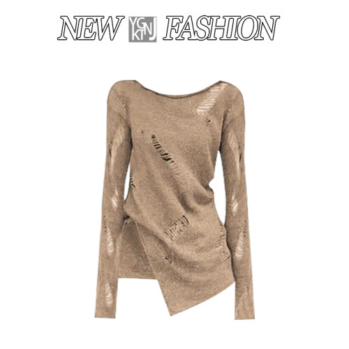 純欲辣妹破洞針織毛衣秋季2025新款修身顯瘦設計感小衆百搭上衣女