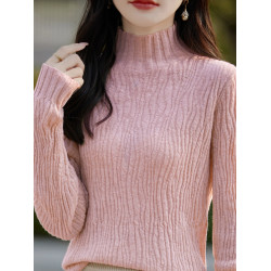 2024秋冬新款肌理感半高領加厚毛衣女顯瘦優雅針織內搭軟糯打底衫