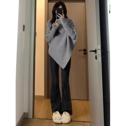 韓版高領長袖針織衫上衣女秋季新款設計感不規則小衆慵懶風毛衣女