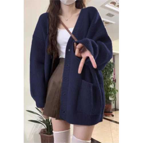 大碼胖MM黑色V領毛衣開衫外套女秋冬軟糯慵懶寬松高級感超好針織