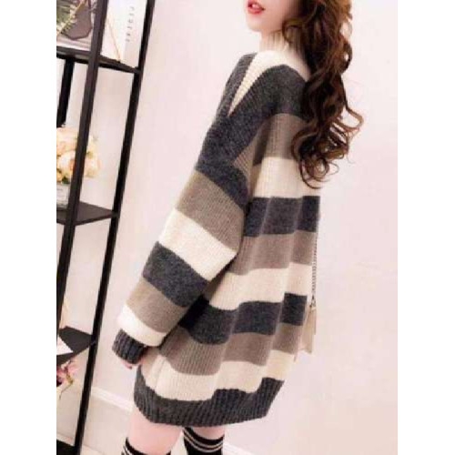 秋冬新款小香風半高領條紋寬松遮肚子顯瘦慵懶風百搭中長款毛衣女