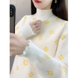 加絨加厚半高領毛衣女洋氣2025秋冬新款寬松百搭水貂絨針織打底衫