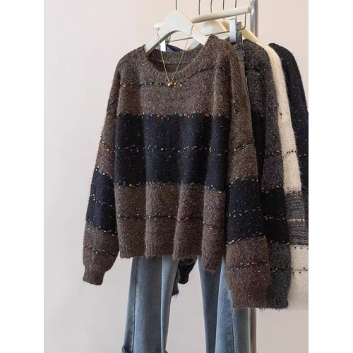 法式撞色787圓領寬條紋套頭毛衣女秋冬新款彩色針織軟糯打底上衣 法式撞色787圓領寬條紋套頭毛衣女秋冬新款彩色針織軟糯打底上衣