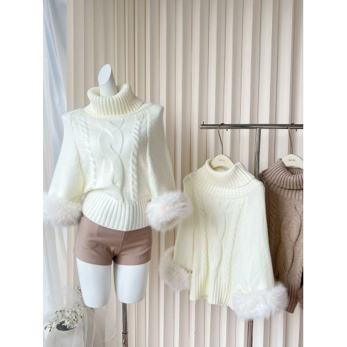 溫柔慵懶風可拆毛毛高領麻花針織鬭篷套頭毛衣女秋冬新款寬松上衣 溫柔慵懶風可拆毛毛高領麻花針織鬭篷套頭毛衣女秋冬新款寬松上衣